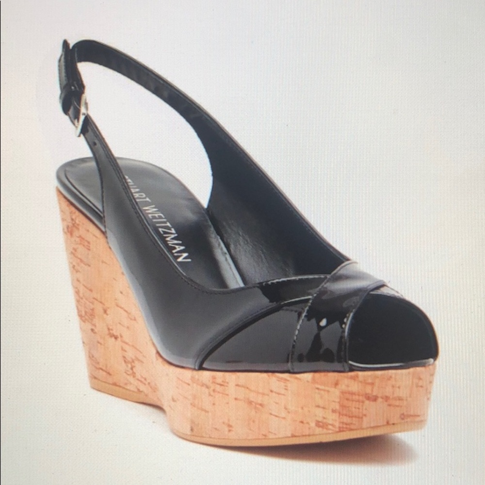 Stuart Weitzman Black peep toe wedge